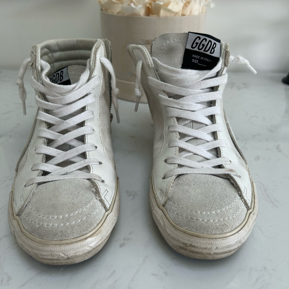 Golden Goose White and Cream Sneakers